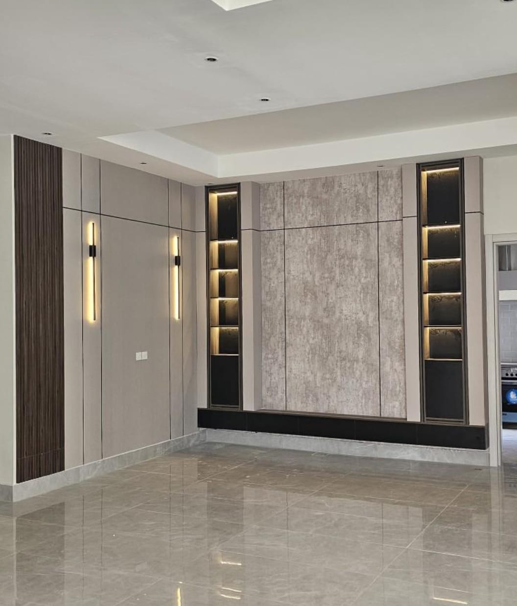 جدار ديكور جبسي مع إضاءة LED مخفية